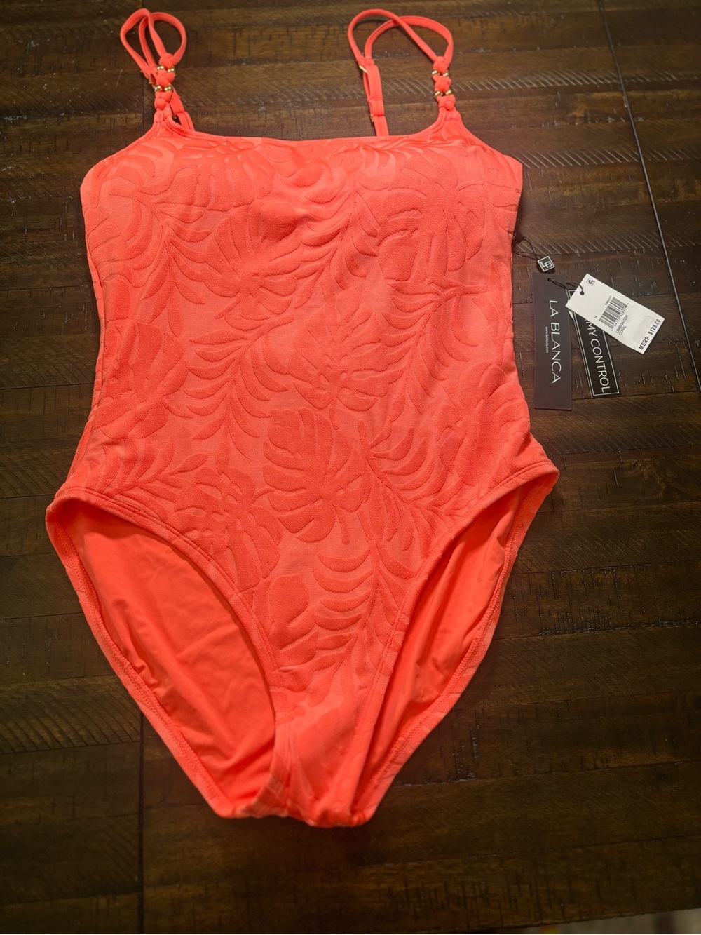 La Blanca Coral Textured One-Piece Swimwear with Beaded Straps #0029